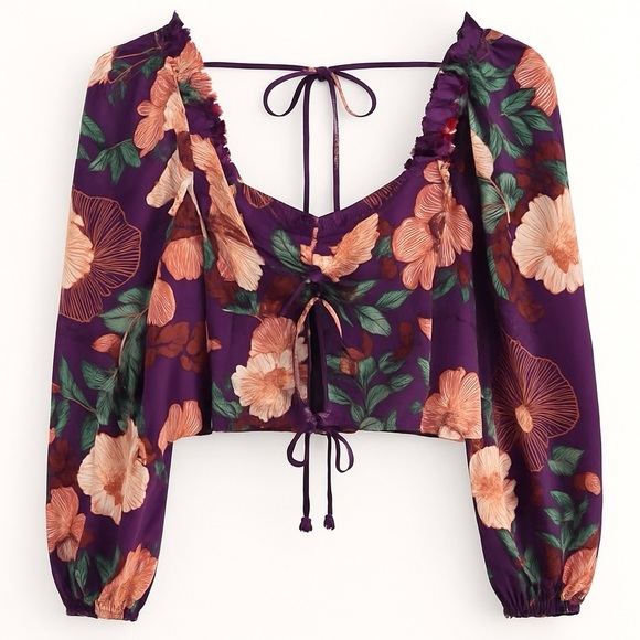 Floral Crop Top- Purple NWT Band Of Gypsies/Band of the Free SZ Medium - Picture 2 of 6